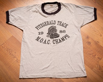 1986 Fitzgerald Track T-Shirt, S/M, MOAC Champs, Vintage 80s, Spartans High School Team, M.O.A.C. Michigan