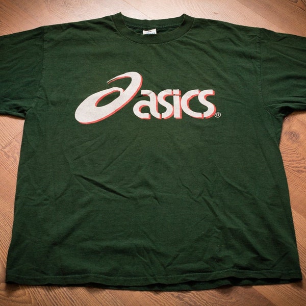 90s Asics Logo T-Shirt, XL, Vintage Spell Out Graphic Tee, Running Shoes Icon, Throwback Streetwear, Hip Hop