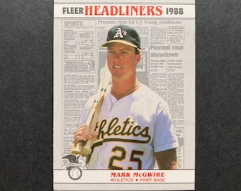 Mark McGwire 1988 Fleer Headliners Insert Card #2, MLB Baseball, Vintage 80s, Oakland Athletics