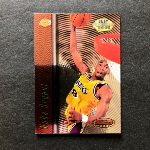 Kobe Bryant 1997-98 Bowman's Best Techniques Foil Insert Card #T4, Best Dunker, NBA Basketball, Los Angeles Lakers, Vintage 90s, LA