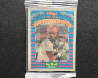 SEALED Lou Brock 1991 Sportflics Kellogg’s Corn Flakes Baseball Greats Card #10, MLB Baseball, Vintage 1990s