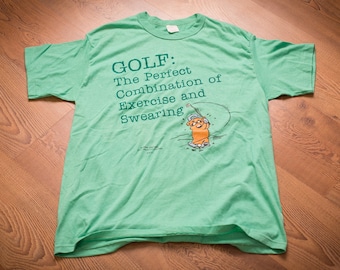 80s Golf Exercise & Swearing T-Shirt, M, Perfect Combination, Sports Humor, Vintage Graphic Tee, Golfing, Golfer, Gopher, Bear