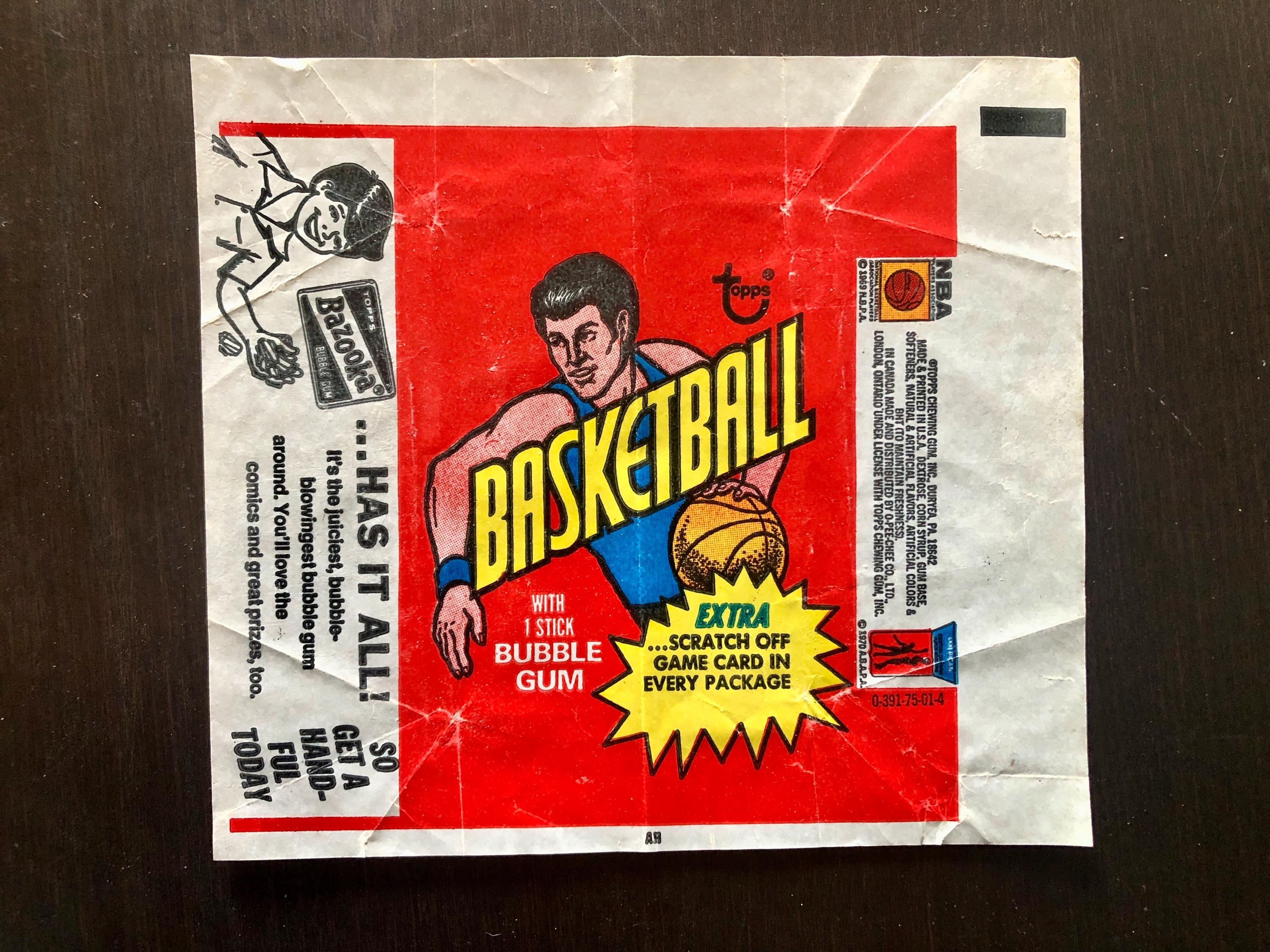 1974-75 Topps Basketball Wax Pack Wrapper Only Empty, Bazooka Gum