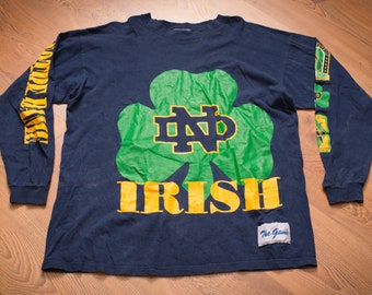 90s Notre Dame Fighting Irish Long Sleeve T-Shirt, XL, College University, Vintage 1990s, Big Shamrock Clover Logo