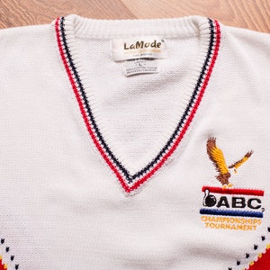 90s ABC Bowling V-Neck Sweater, M, 1990 Championships Eagle Logo, Vintage 1990s, Long Sleeve Preppy Bowler Shirt image 2