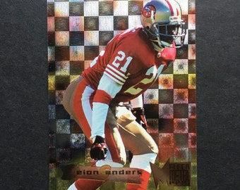 Deion Sanders 1995 Fleer Metal Foil Card #175, San Francisco 49ers, NFL Football, Vintage 90s