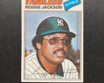 Reggie Jackson 1977 Topps Cloth Sticker Card #22, MLB Baseball, Vintage 70s, New York Yankees, NNY