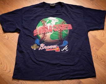 90s Atlanta Braves 1995 Champs T-Shirt, XL/2XL, Tomahawk Logo, Vintage Graphic Tee, 2-Sided