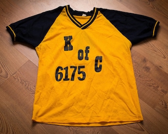 70s K of C 6175 Jersey Shirt, M, Knights of Columbus, Vintage Mesh Raglan Ringer, Good Samaritan Council Sterling Virginia Baseball