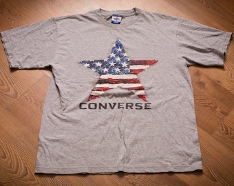 90s Converse Star T-shirt, L, American Flag, Vintage Graphic Tee, Made in USA, Skater Sportswear, Chucks, Cons