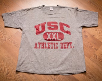 80s USC Trojans T-shirt, L, Vintage Tee, Rayon Tri-Blend, University South Carolina