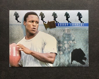 Barry Sanders 1995 Fleer Metal Platinum Portraits Insert Card #8, NFL Football, Detroit Lions, Vintage 90s