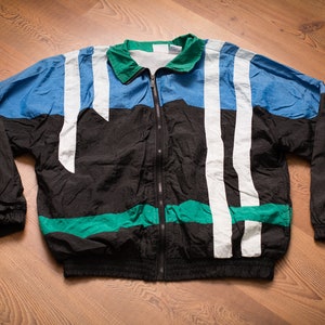 80s-90s Todd 1 Windbreaker Jacket, M/L, Vintage Outerwear, Todd1 T1 Streetwear, Colorblock image 1
