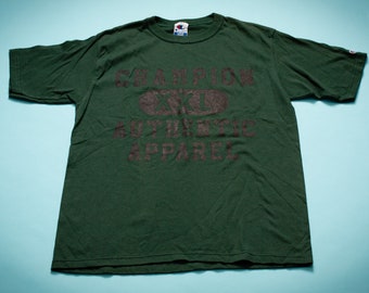 90s Champion Authentic Apparel T-Shirt, L, Vintage Tee, Spellout "XXL", Dark Green, Sportswear, Streetwear