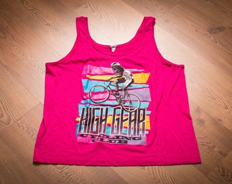 80s High Gear Cycling Club Tank Top, L, Super Rad Bike Graphic, Vintage Sleeveless Graphic Tee, Biking Sports