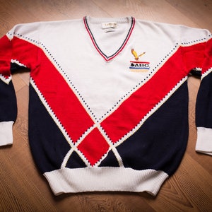 90s ABC Bowling V-Neck Sweater, M, 1990 Championships Eagle Logo, Vintage 1990s, Long Sleeve Preppy Bowler Shirt image 1