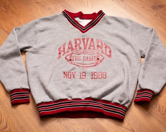 1988 Harvard Crimson vs Yale The Game Football Sweatshirt, M/L, Vintage 1980s, Long Sleeve Ringer V-Neck Shirt, University, College