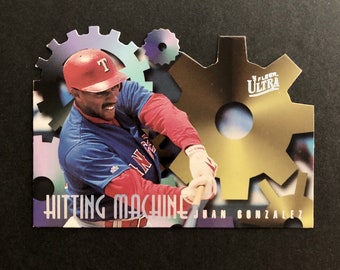 Juan Gonzalez 1996 Fleer Ultra Hitting Machines Die-Cut Insert Card #3, Texas Rangers, MLB Baseball Card, Vintage 1990s