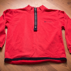 90s Champion Pink Half Zip Sweatshirt, M, Vintage Shirt, Spell Out Script, Sportswear, Streetwear