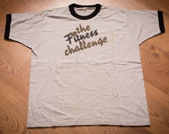 80s The Fitness Challenge Ringer T-Shirt, L, Vintage Exercise Graphic Tee, Healthy Living