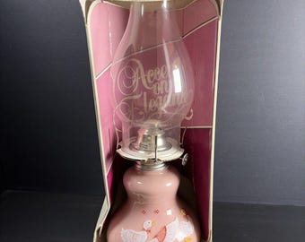 Vintage Kaadan Ltd. Glass Oil Lamp Pink Reverse Painted Country Ducks/Geese