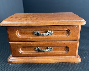Vintage Wood Jewelry Box One Drawer Lift Top Traditional Cottage Farm 7x4