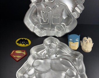 Vtg Wilton GI Joe And Super Hero Superman Batman Cake Pan 1977 With Faces