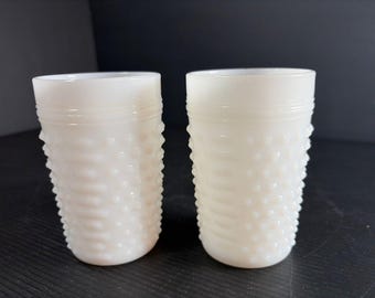 Vintage Anchor Hocking Milk Glass White Hobnail Tumblers 8 oz (Set Of 2)