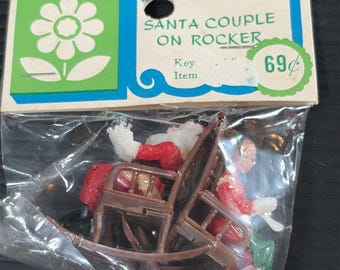 Vintage Mini Santa & Mrs. Claus Figurines Plastic Rocking Chairs Christmas Decor