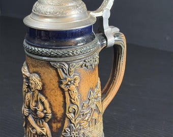 Vintage GERZ West Germany Beer Lidded Stein 7 " Nice Condition