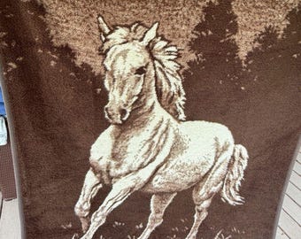 Vtg Horse Equestrian Blanket Ibena 53x70 Brown W. Germany Reversible