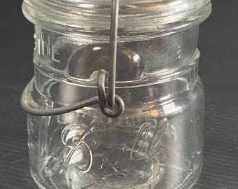 Vtg Ball Ideal Half Pint "1 Clear Glass Fruit Jar Clip Top Lid Wire Bail 4"