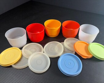 5 Vtg Tupperware #1229 SNACK CUPS 10 Lid Seals