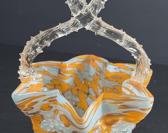 Antique Thorn Handled Basket by Franz Welz Handblown Bohemian Glass c. 1900