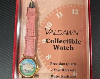 Valdawn Pig Watch Women 33mm Gold Pink Black Leather Band  display picture 1