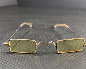 Vtg 1960s Hong Kong Sunglasses Yellow Rectangular John Lennon Mod Style