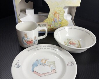 Vintage New PETER RABBIT 3 Piece Nursery Set By WEDGWOOD Beatrix Potter Designs