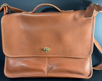 Vintage Coach Brown Leather Flap Multi Pocket Laptop Crossbody