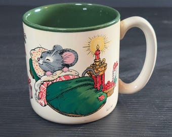 Vtg 1989 Potpourri Press Christmas Mouse Mug WiM So Cute!  12 Oz