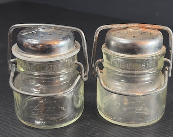 Pair Glass Wire Bale Salt & Pepper Shaker Set 1893 FP