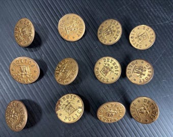 Lot of 12 Vtg 1950s Detroit Police Dept. Brass Buttons 1 inch Waterbury