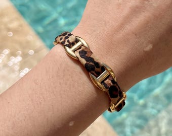 Bracelet Jonc tissu léopard Maille Marine – Bijoux tendance de l’été