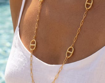 Collier Sautoir Maille marine en acier inoxydable doré - Cadeau anniversaire pour elle - Bijoux femme