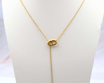 Collier Sautoir en Y motif Maille marine en acier inoxydable doré ou argenté - Cadeau anniversaire / noël pour elle - Bijoux femme