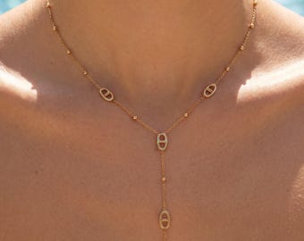 Collier Y maille marine en acier inoxydable doré - Cadeau anniversaire / noël pour elle - Bijoux femme