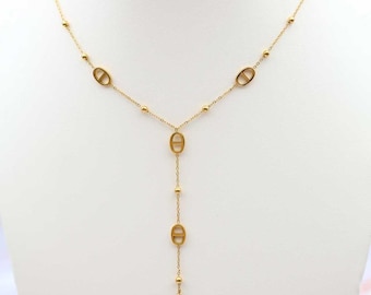 Collier Y maille marine en acier inoxydable doré - Cadeau anniversaire / noël pour elle - Bijoux femme