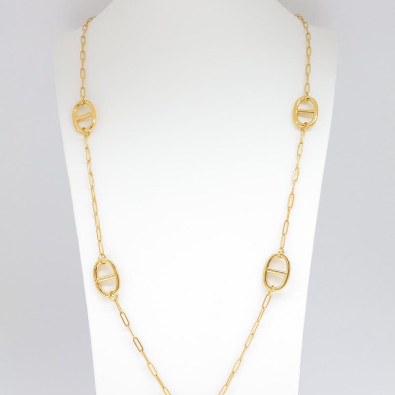 Collier Sautoir Mailles Marine En Acier Inoxydable Doré - Bijou Résistant à L'eau, Style Marin, Longueur Ajustable