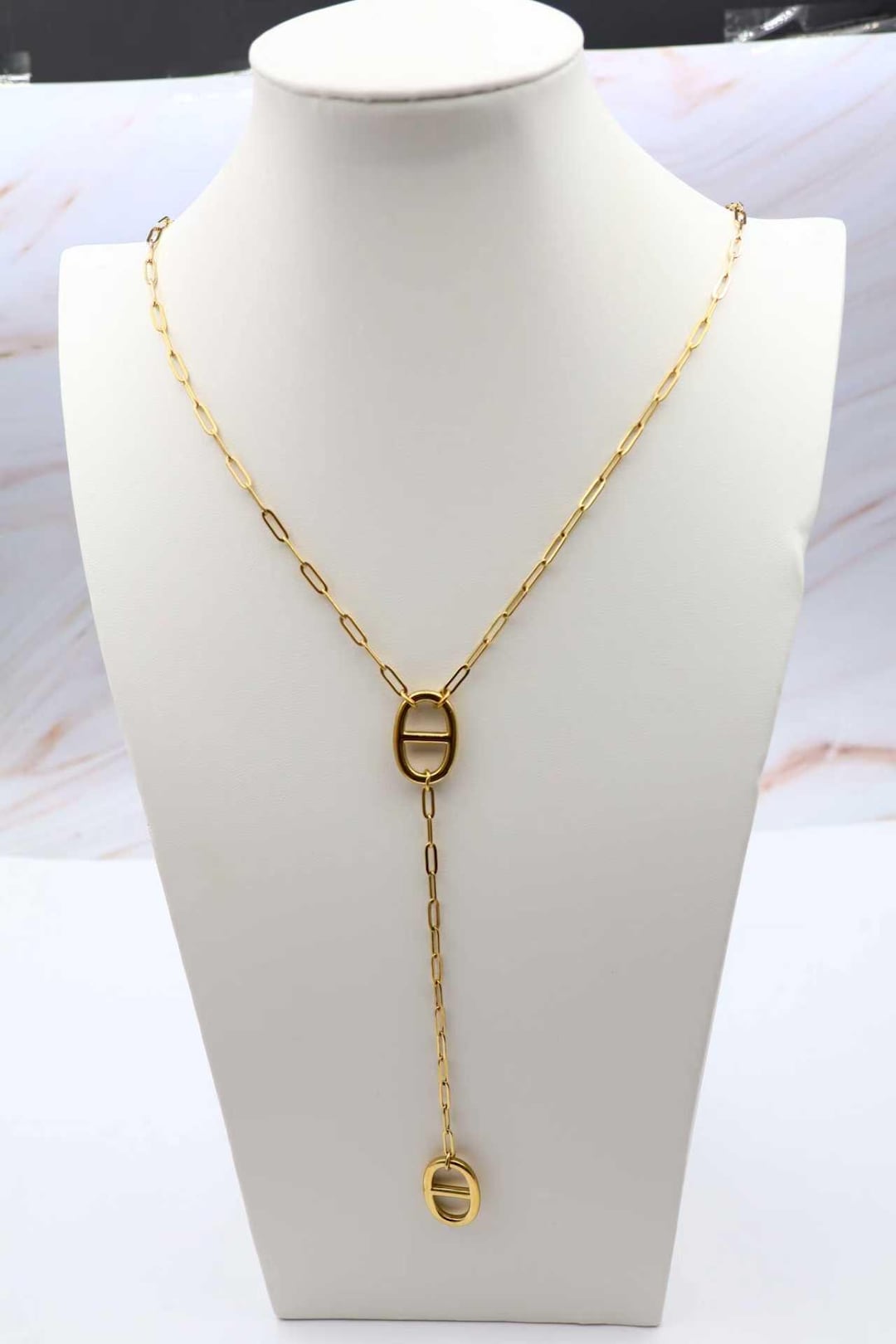 Collier Sautoir En Y Motif Maille Marine En Acier Inoxydable Cadeau collier-sautoir-en-y-motif-maille-marine-en-acier-inoxydable-cadeau