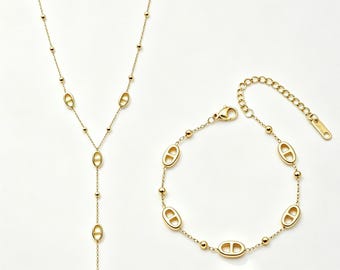 Duo de bijoux maille marine: collier et bracelet en acier inoxydable~ Idéal pour cadeau noël / anniversaire ~ bijoux pour femme