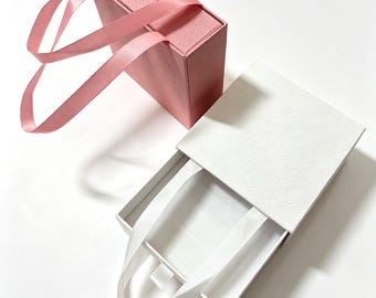 Boite Cadeau Bijoux Coulissante avec Anse Ruban, Ecrin Cadeau Elégant Rose et Blanc, Emballage Cadeau Luxe pour Bijoux et Petite Attention